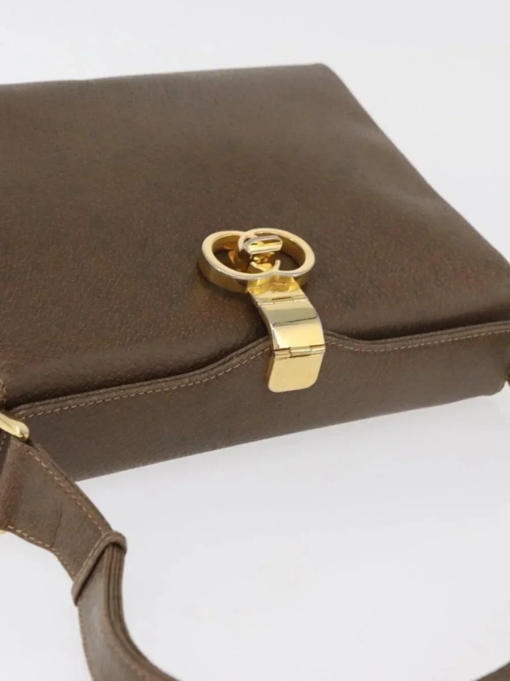 GUCCI Shoulder Bag Leather Brown Gold Auth